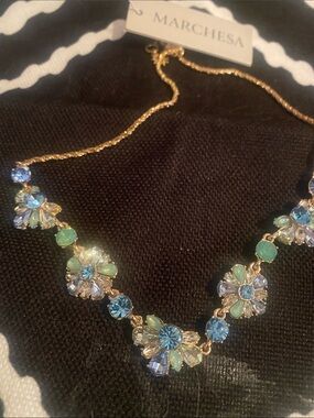 Marchesa Gold-Tone Blue & Green Crystal Flower Necklace
